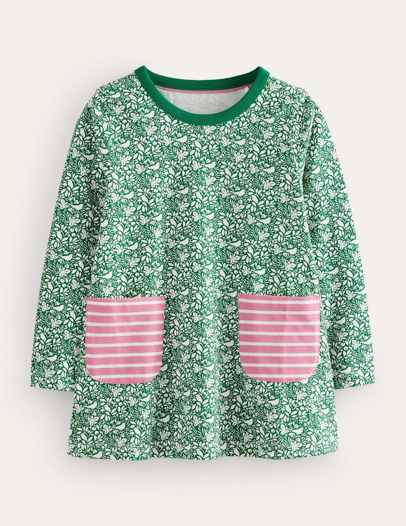 Printed Tunic-Veridian Green Robins