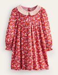 Lace Collar Jersey Dress-Brilliant Red Festive Flower