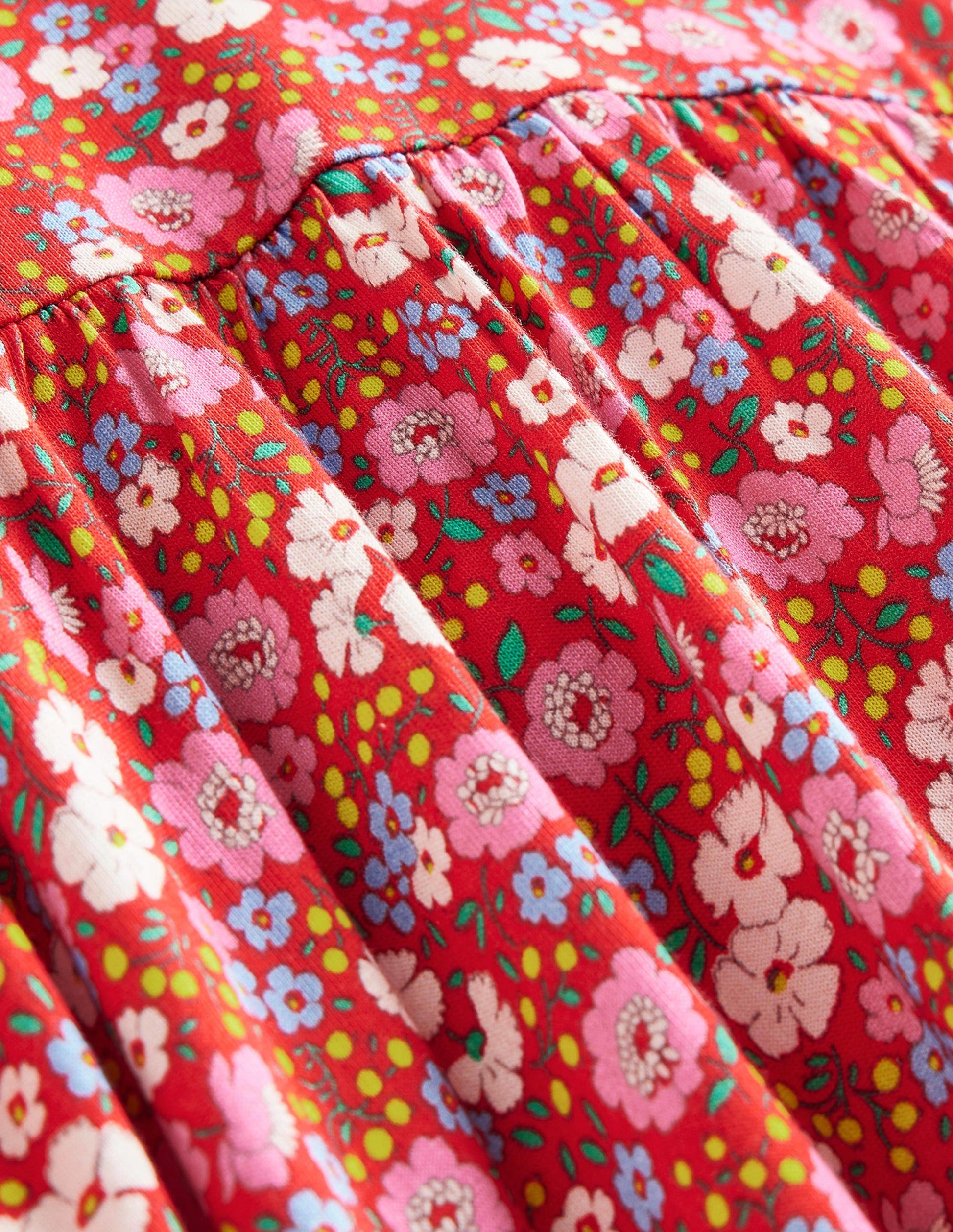 Lace Collar Jersey Dress-Brilliant Red Festive Flower-3