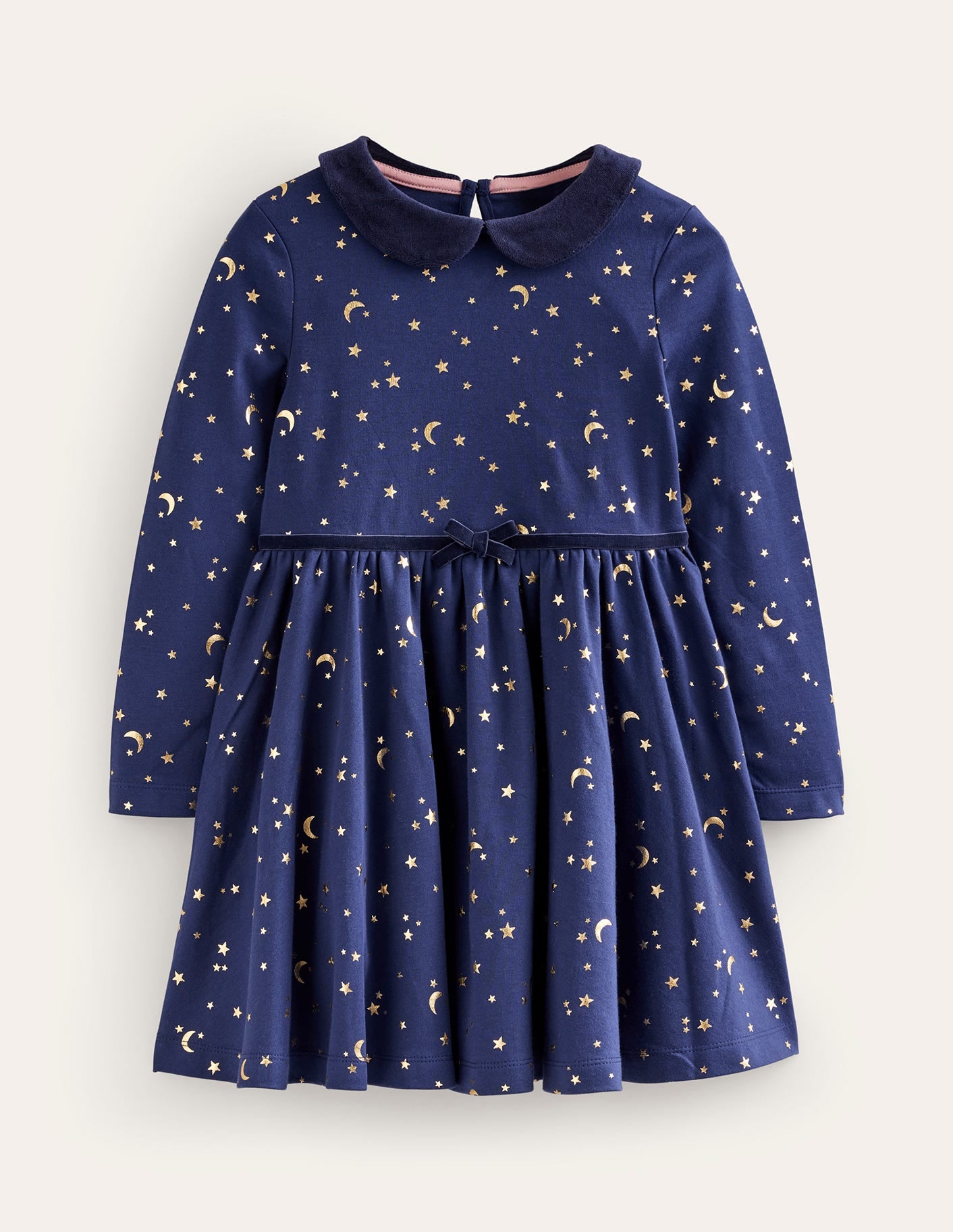 Collared Twirly Dress-College Navy Gold Foil Star