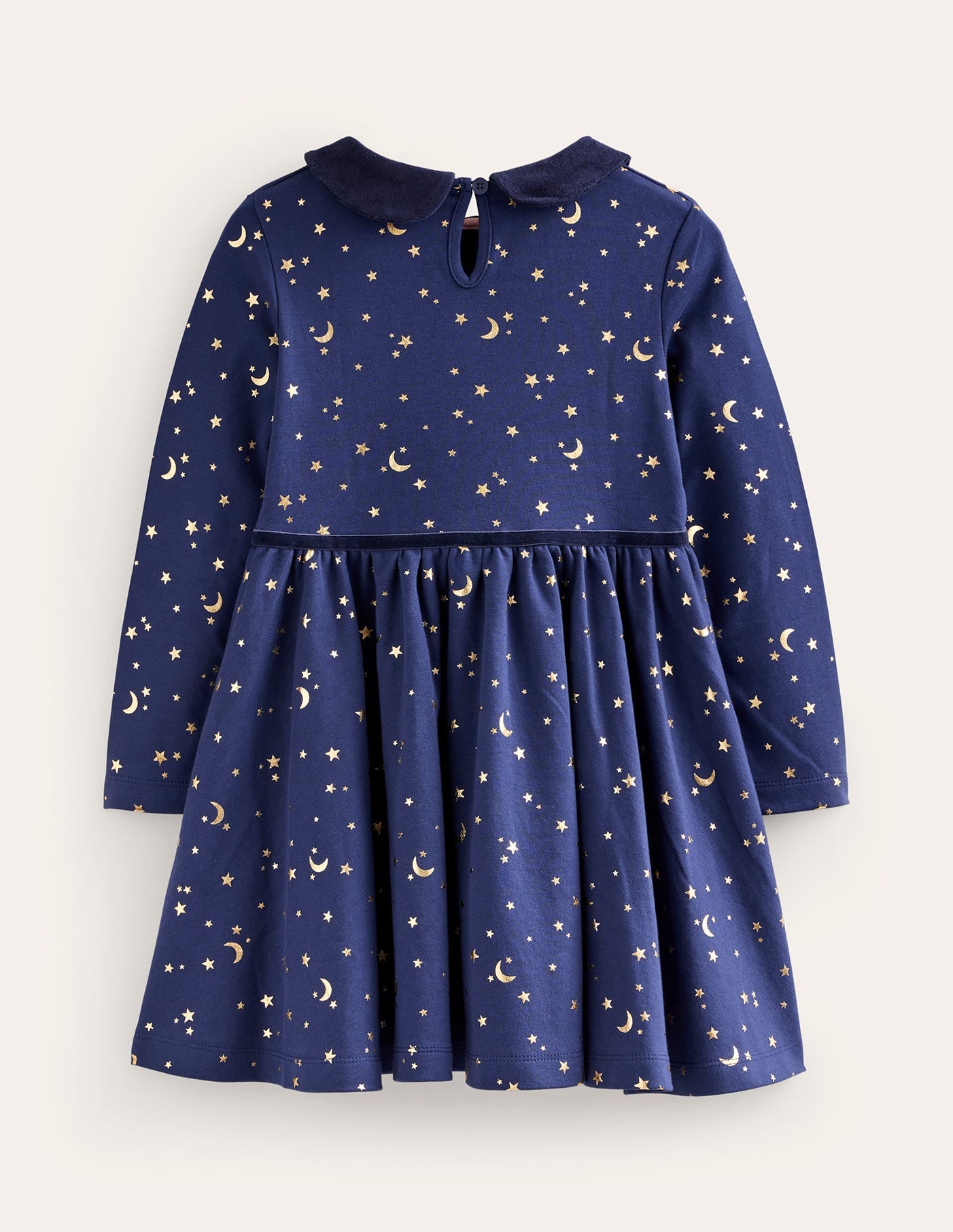 Collared Twirly Dress-College Navy Gold Foil Star-2
