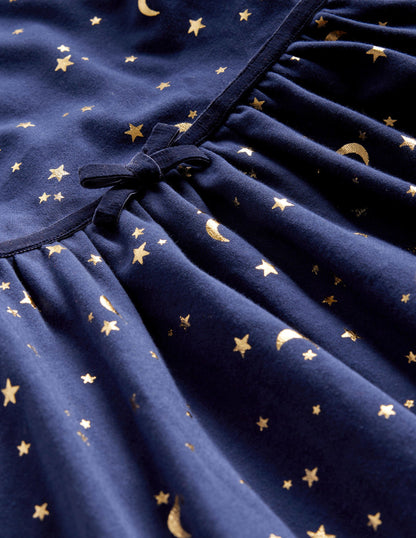 Collared Twirly Dress-College Navy Gold Foil Star-3