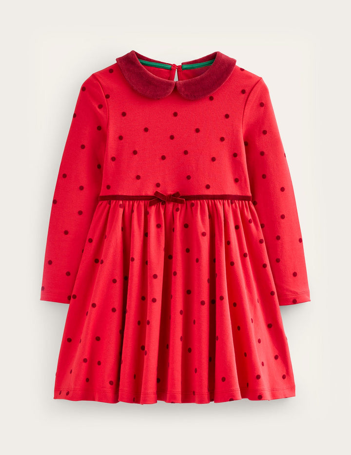 Collared Twirly Dress-Rockabilly Red Confetti Spot