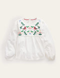 Embroidered Jersey Top-Ivory Festive