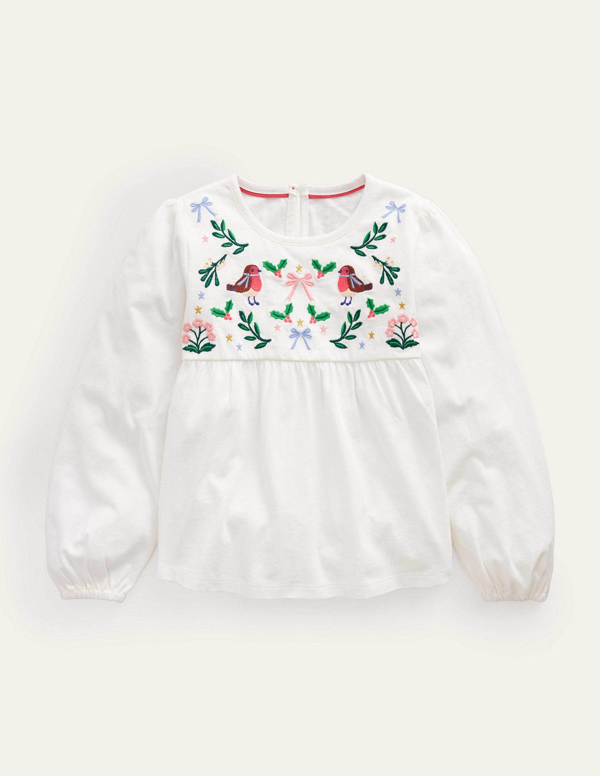 Embroidered Jersey Top-Ivory Festive-1