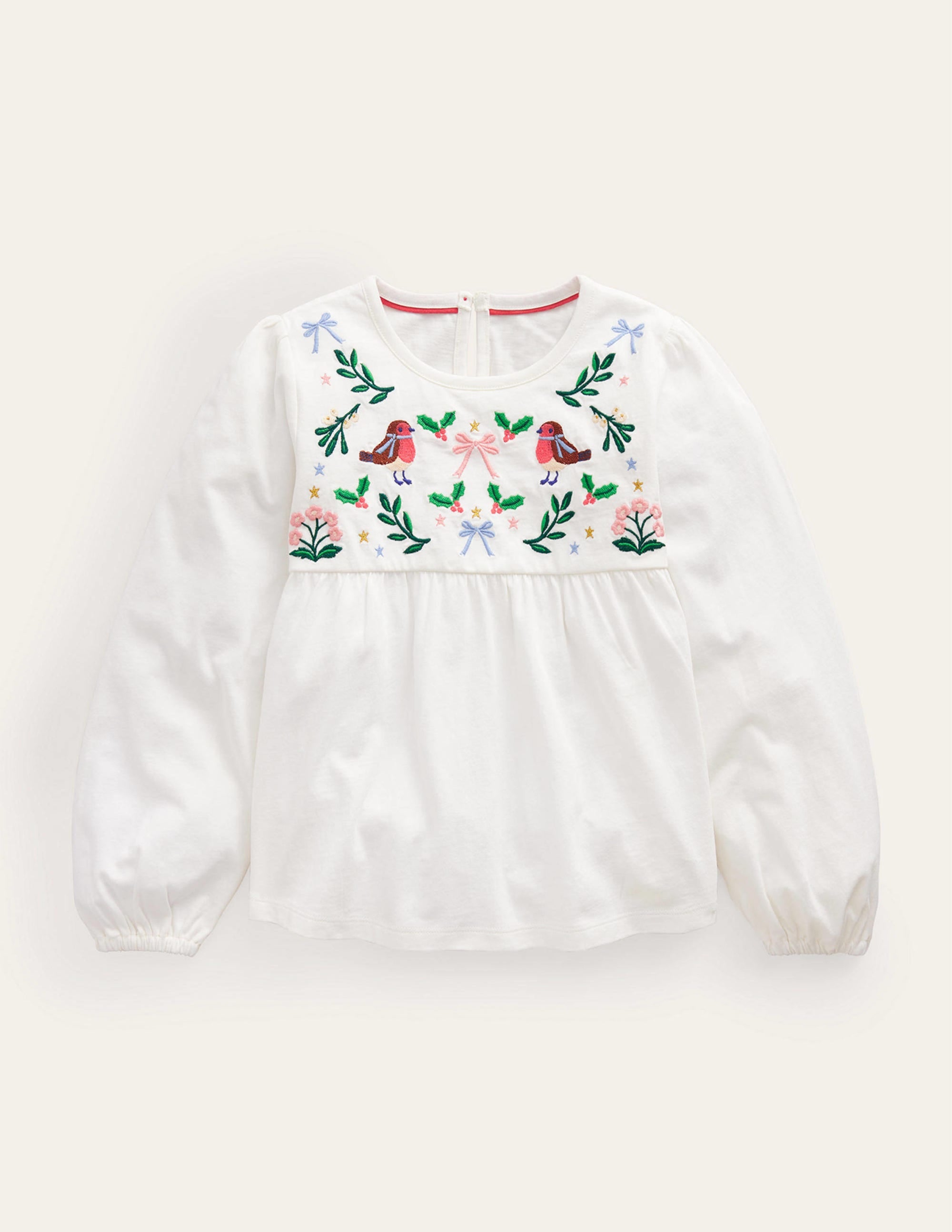 Embroidered Jersey Top-Ivory Festive - Image 1
