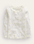 Ruffle Sparkle Pointelle-Ivory Gold Star