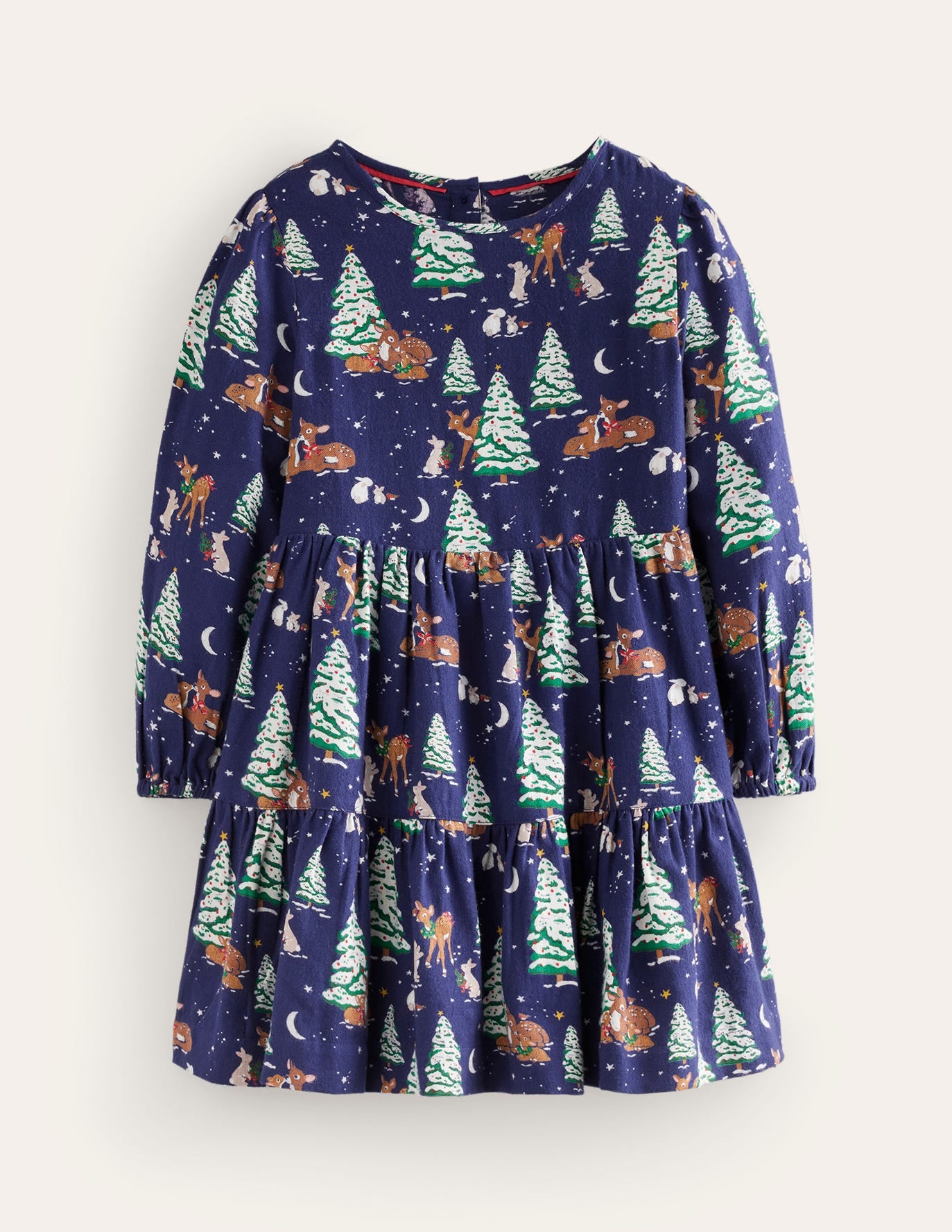 Twirly Cotton Dress-College Navy Festive Woodland - Image 1