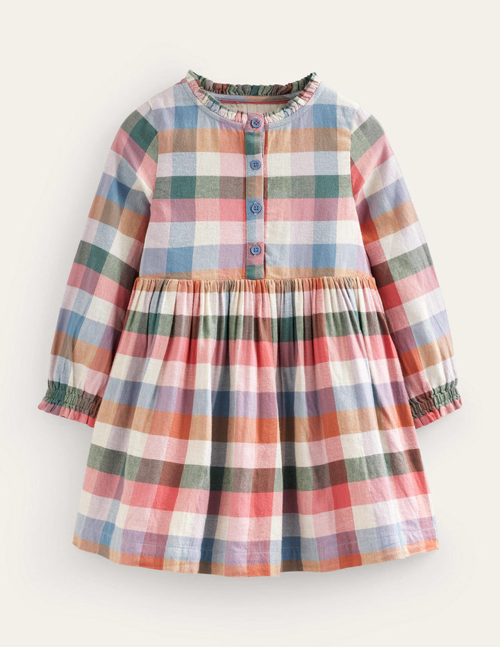 Drop Waist Shirt Dress-Pink / Green Multi Gingham