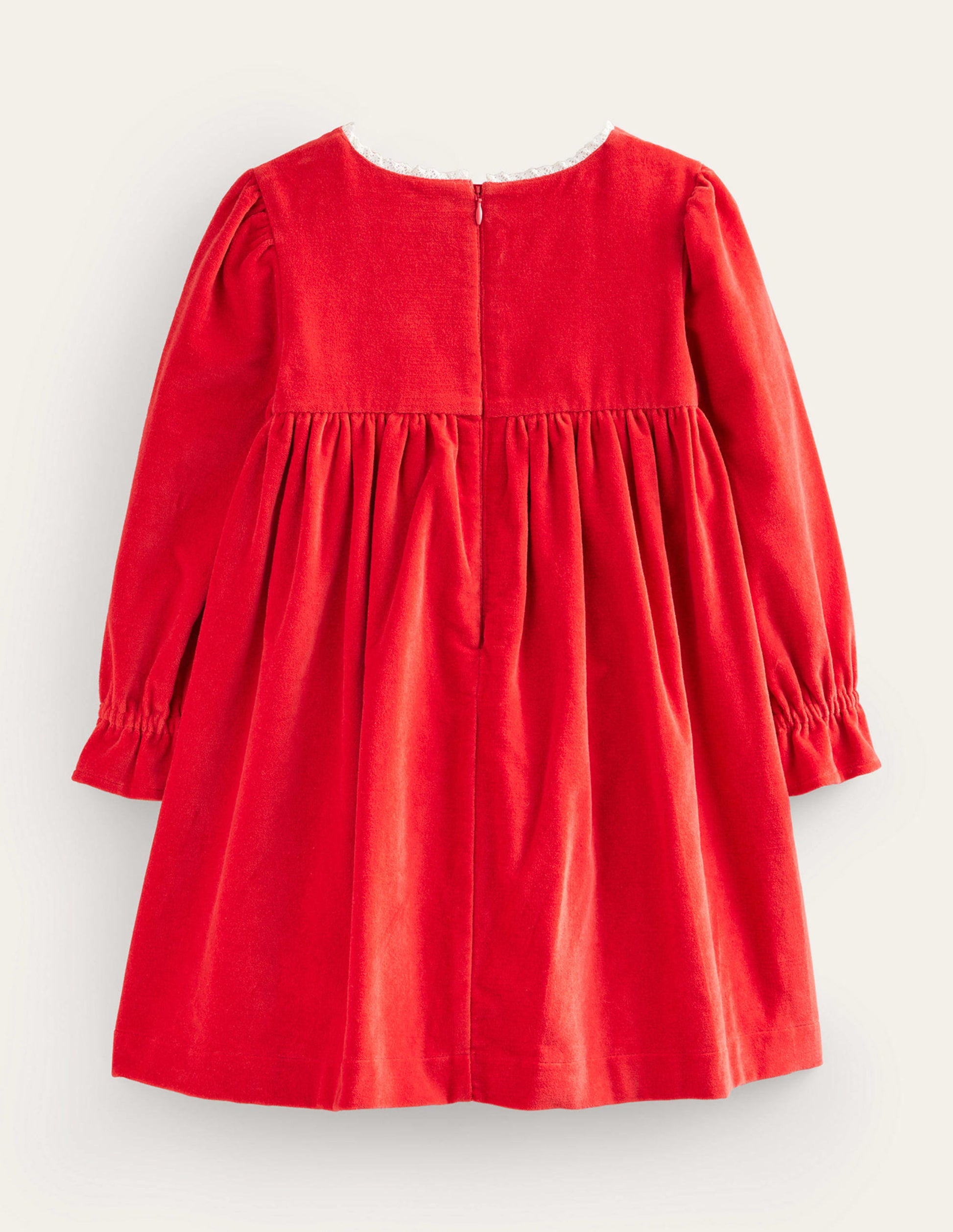 Applique Smocked Velvet Dress-Rockabilly Red-4