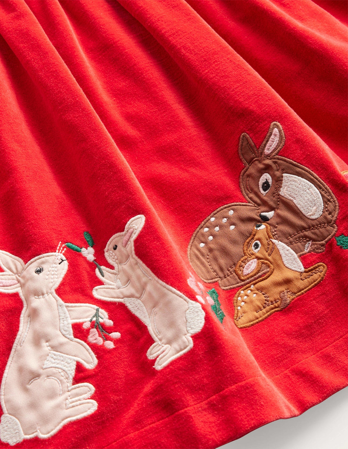 Applique Smocked Velvet Dress-Rockabilly Red