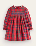 Smocked Heritage Check Dress-Red / Blue Check