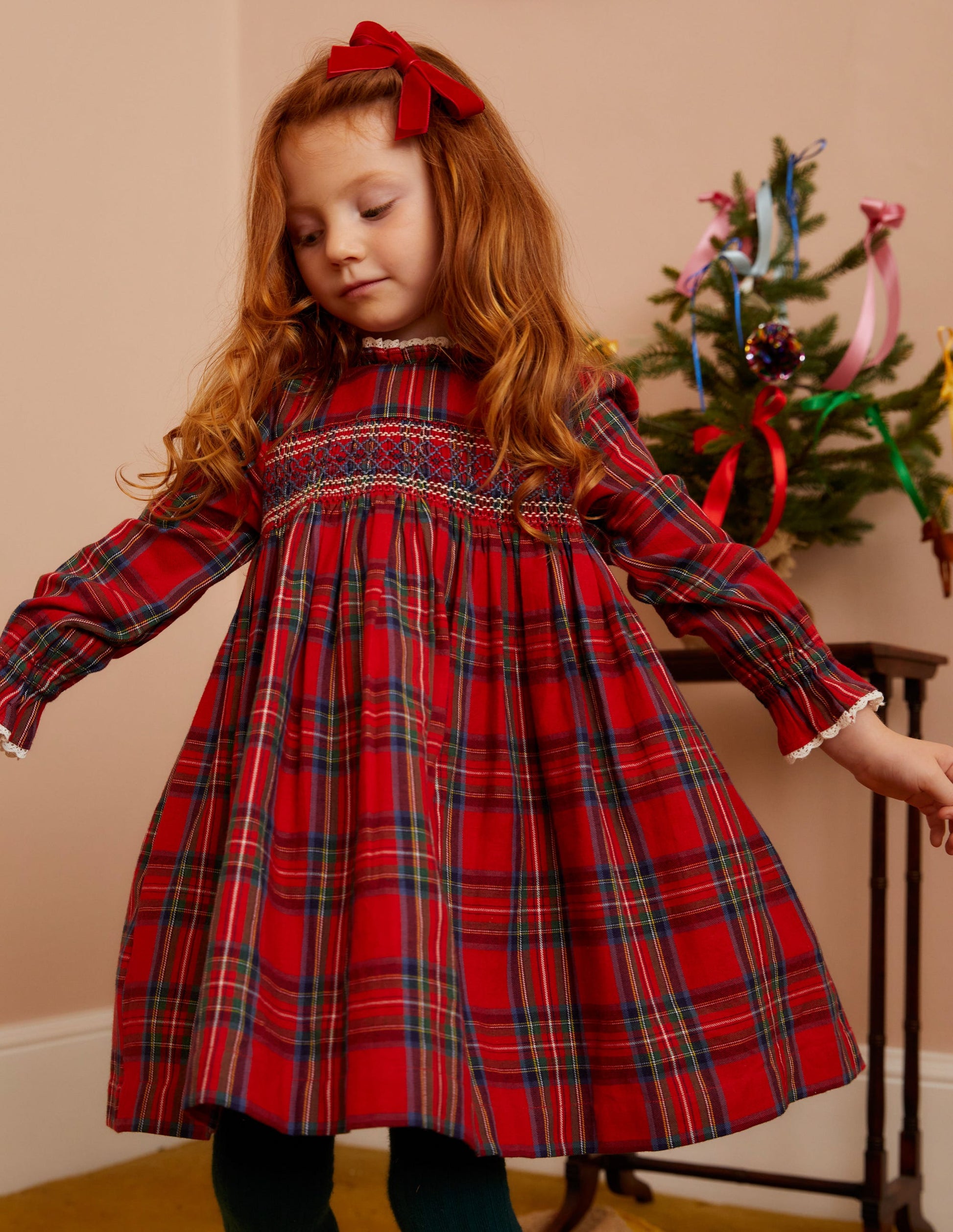Smocked Heritage Check Dress-Red / Blue Check-4