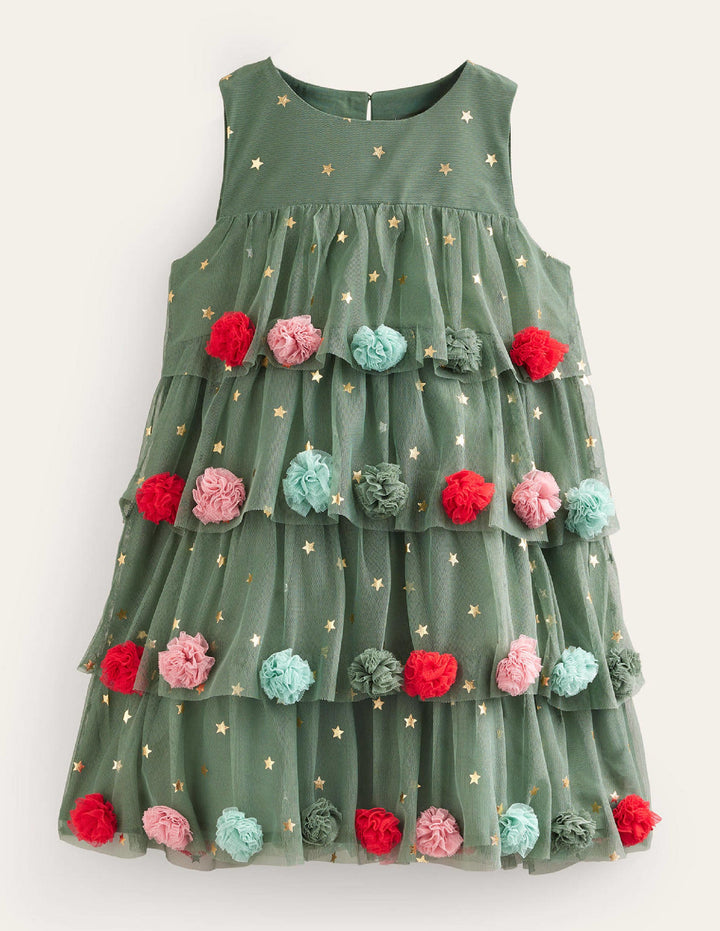 Christmas Tree Tulle Dress-Reed Green