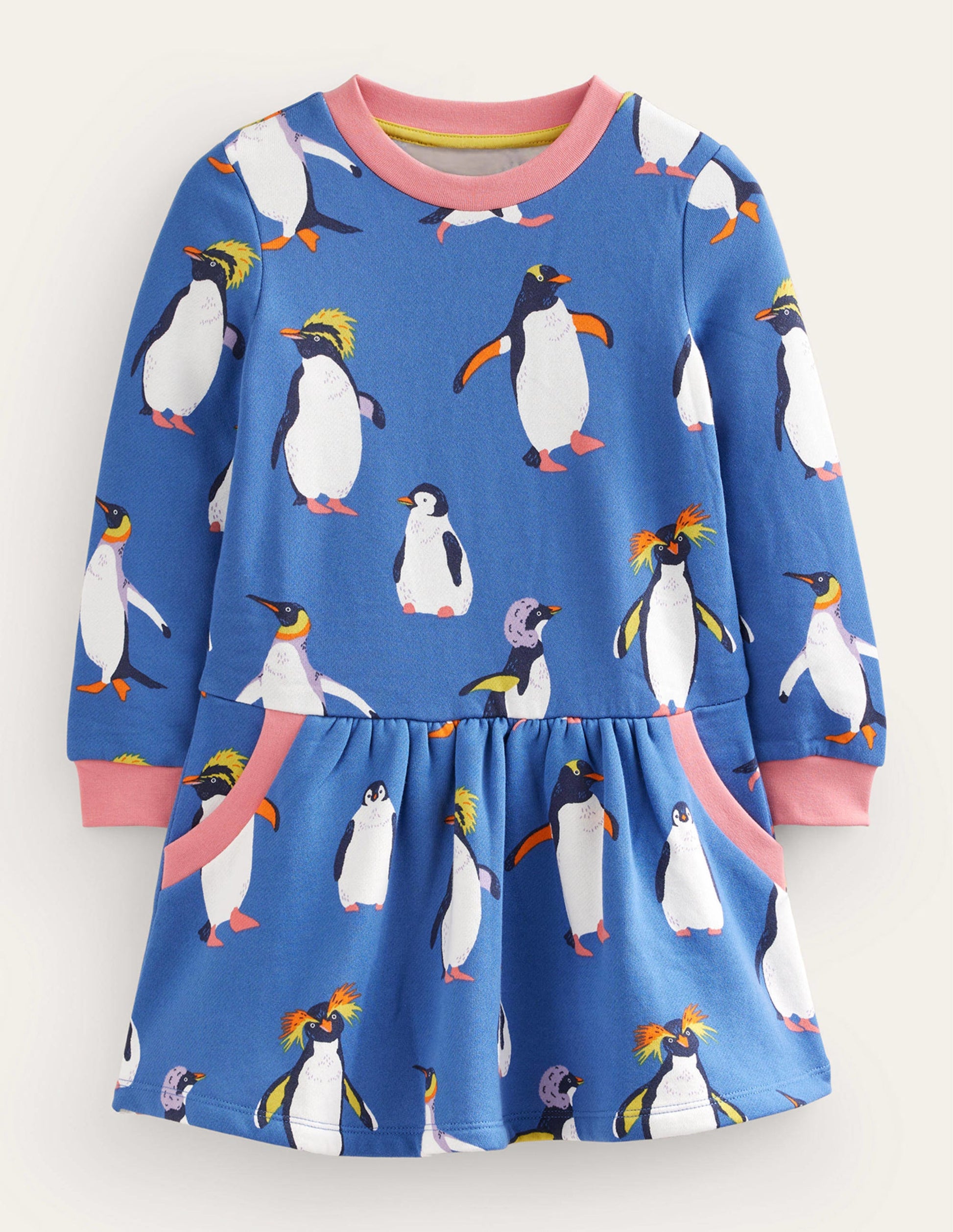 Cosy Printed Sweatshirt Dress-Delft Blue Penguin-1