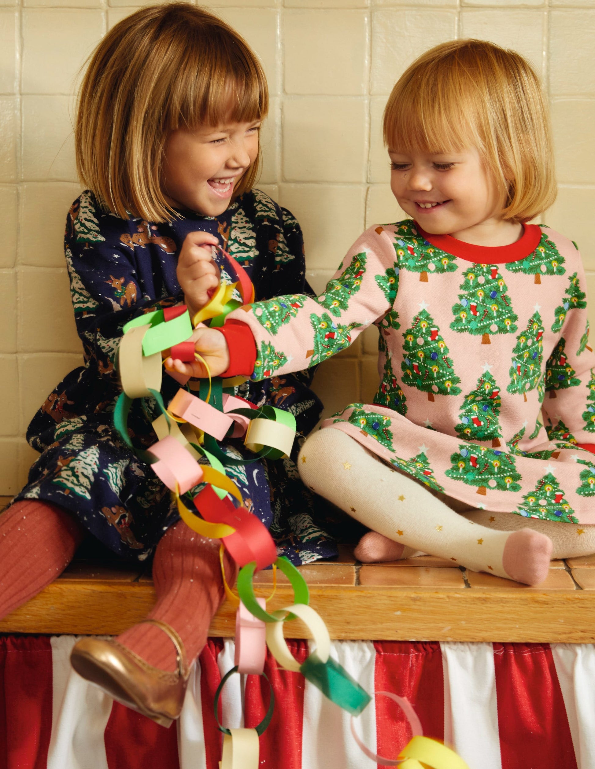 Cosy Printed Sweatshirt Dress-Boto Pink Christmas Trees-4