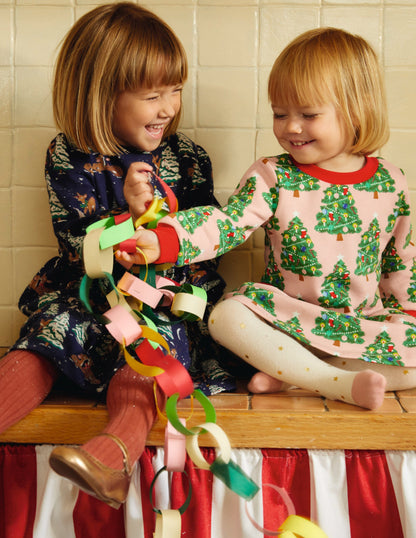 Cosy Printed Sweatshirt Dress-Boto Pink Christmas Trees-4