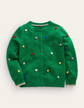 Christmas Pom Pom Cardigan-Veridian Green