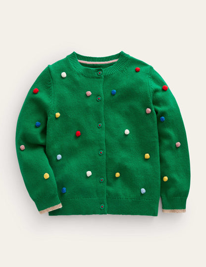 Christmas Pom Pom Cardigan-Veridian Green-1