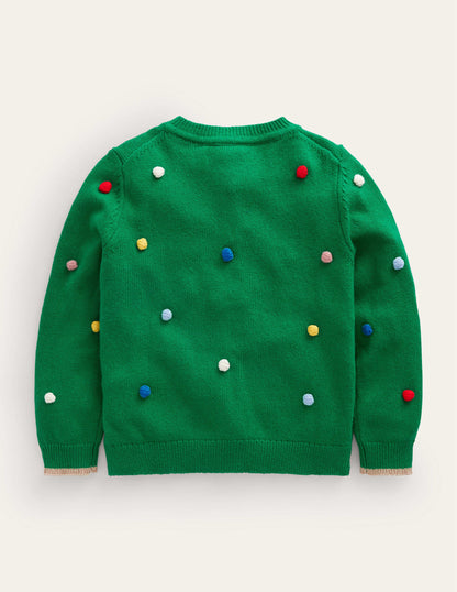 Christmas Pom Pom Cardigan-Veridian Green-2