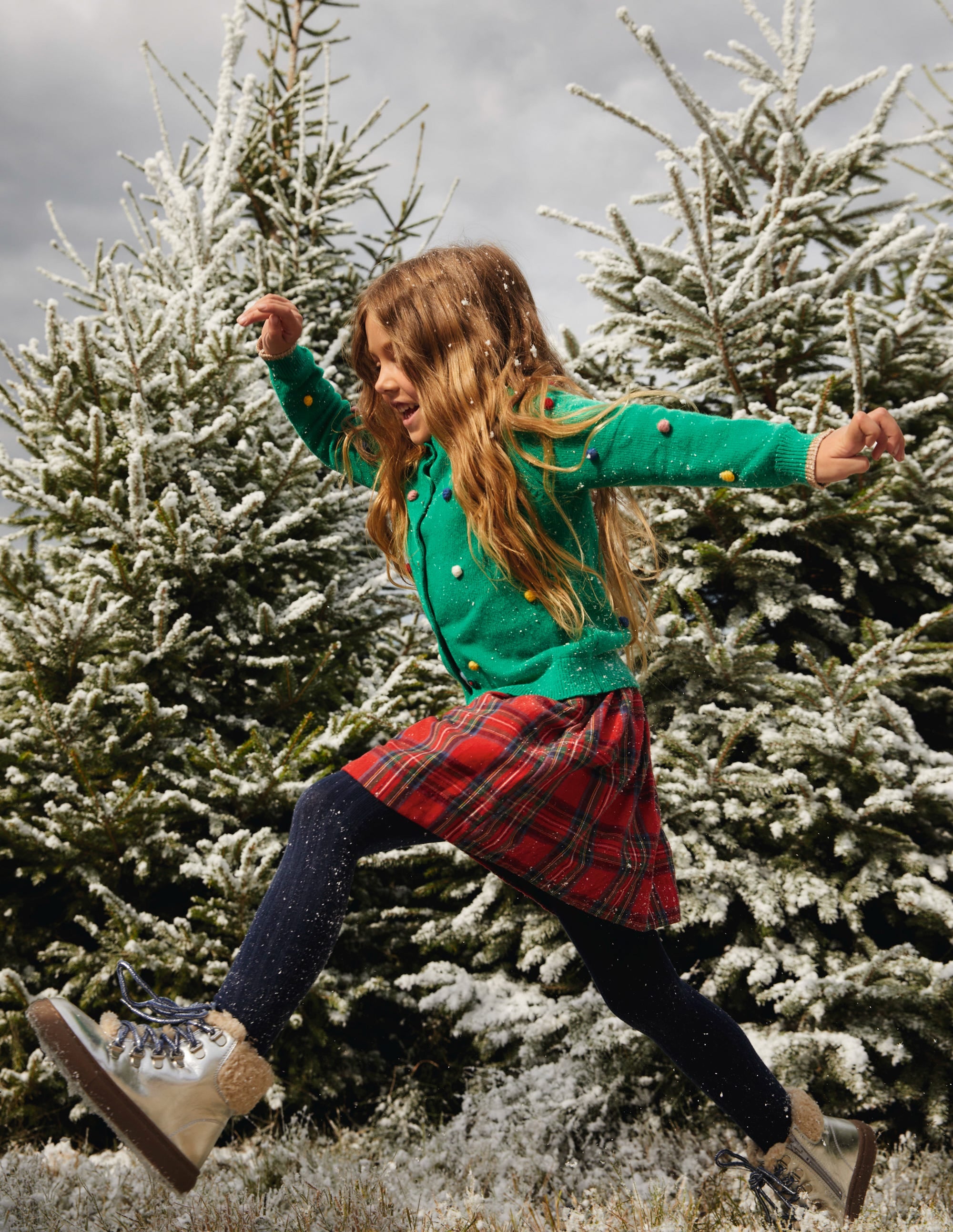 Christmas Pom Pom Cardigan-Veridian Green - Image 4