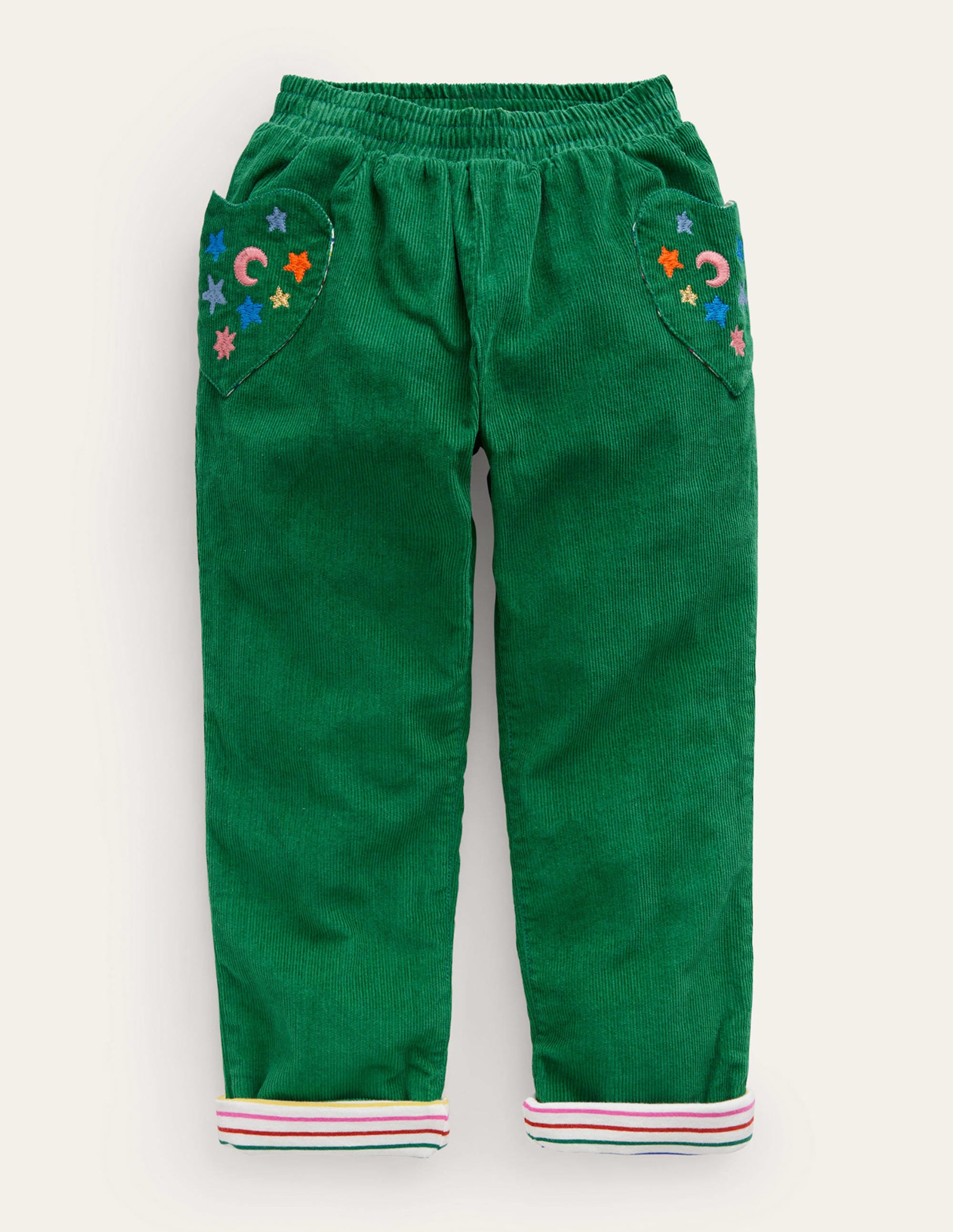 Lined Cord Pull-On Trousers-Deep Green - Image 1