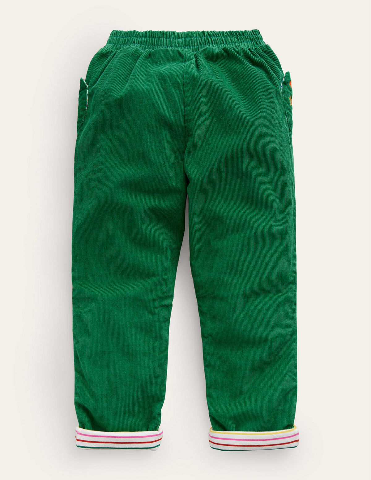 Lined Cord Pull-On Trousers-Deep Green-2