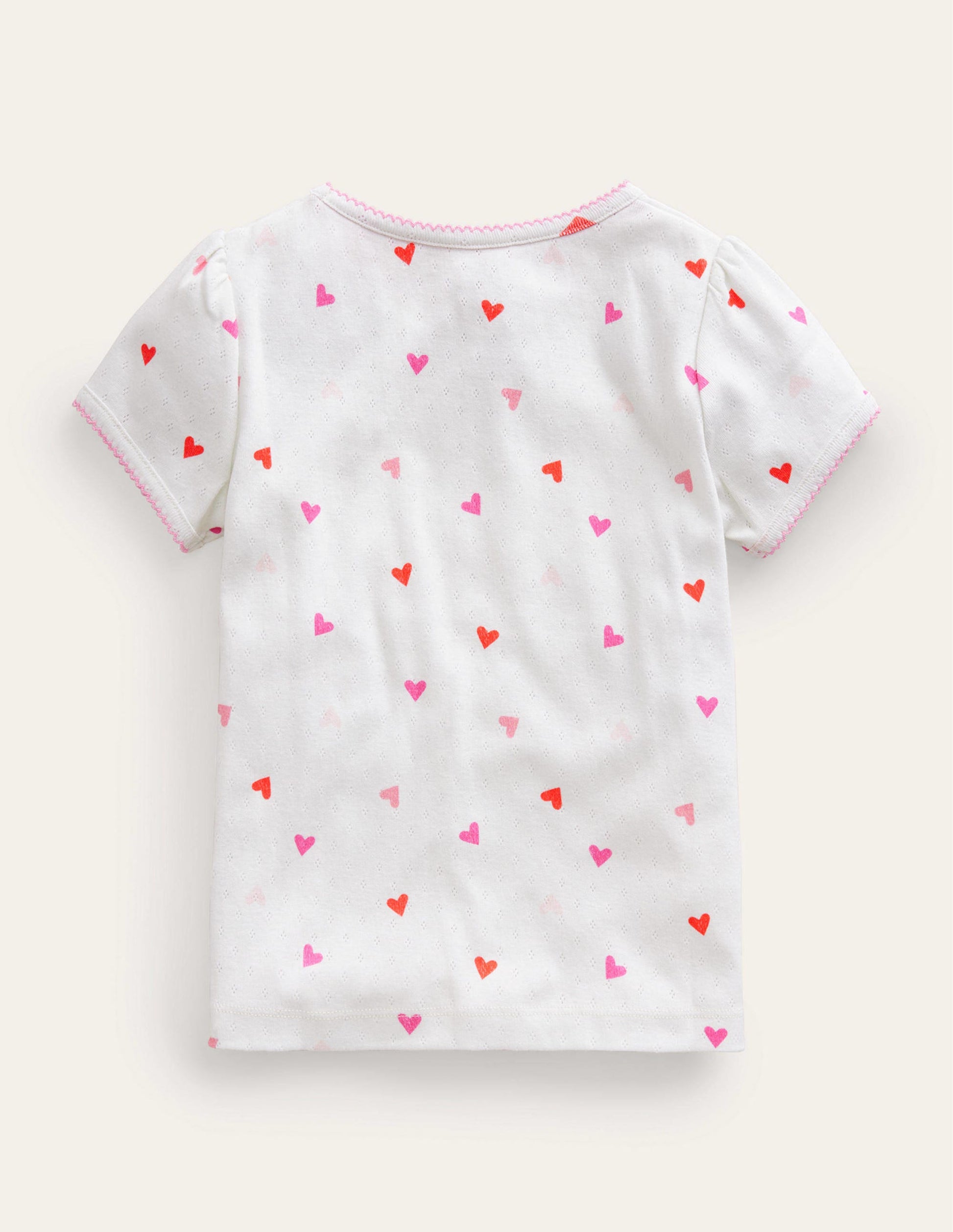 Short-sleeved Pointelle Top-Ivory Hearts-2