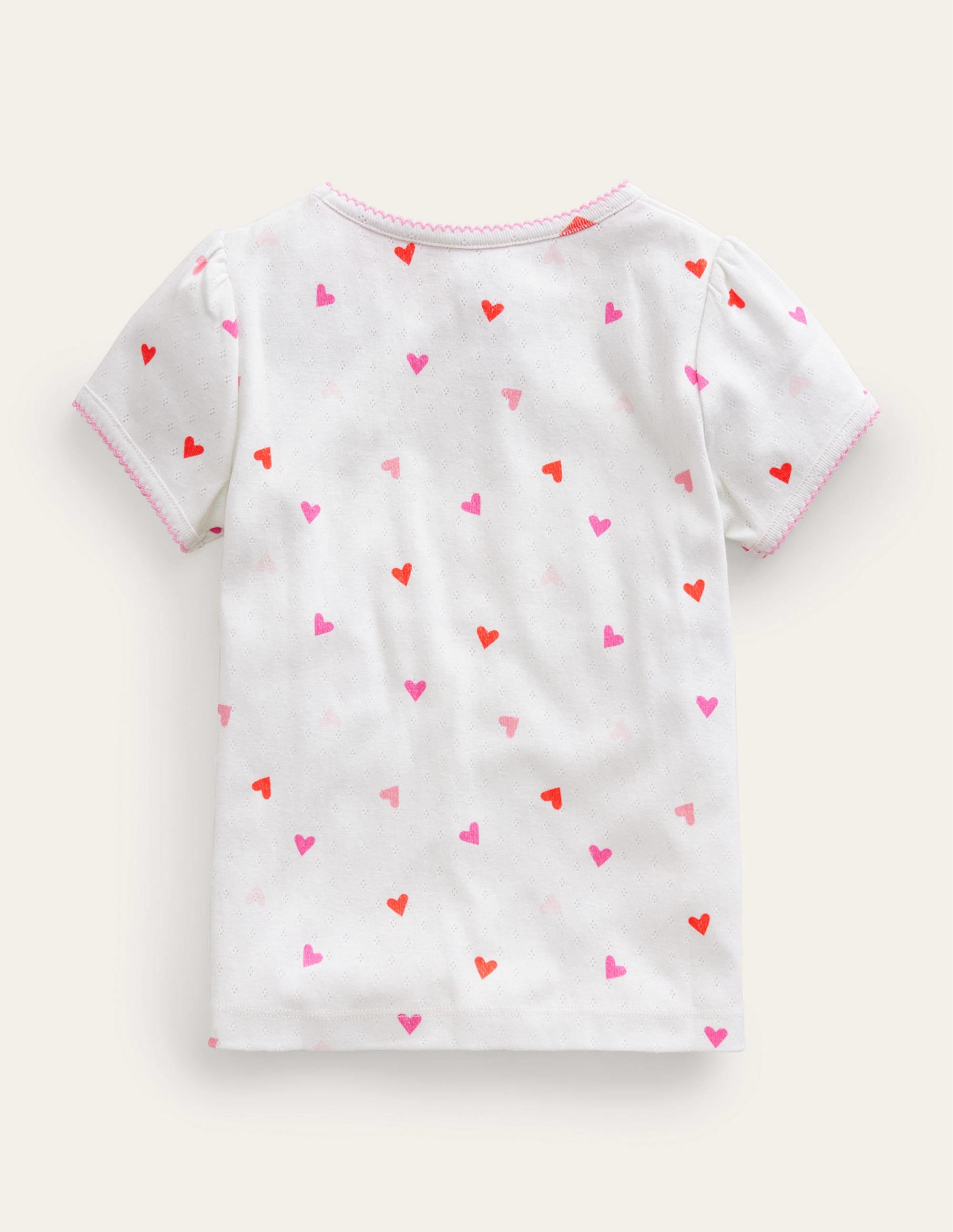 Short-sleeved Pointelle Top-Ivory Hearts - Image 2