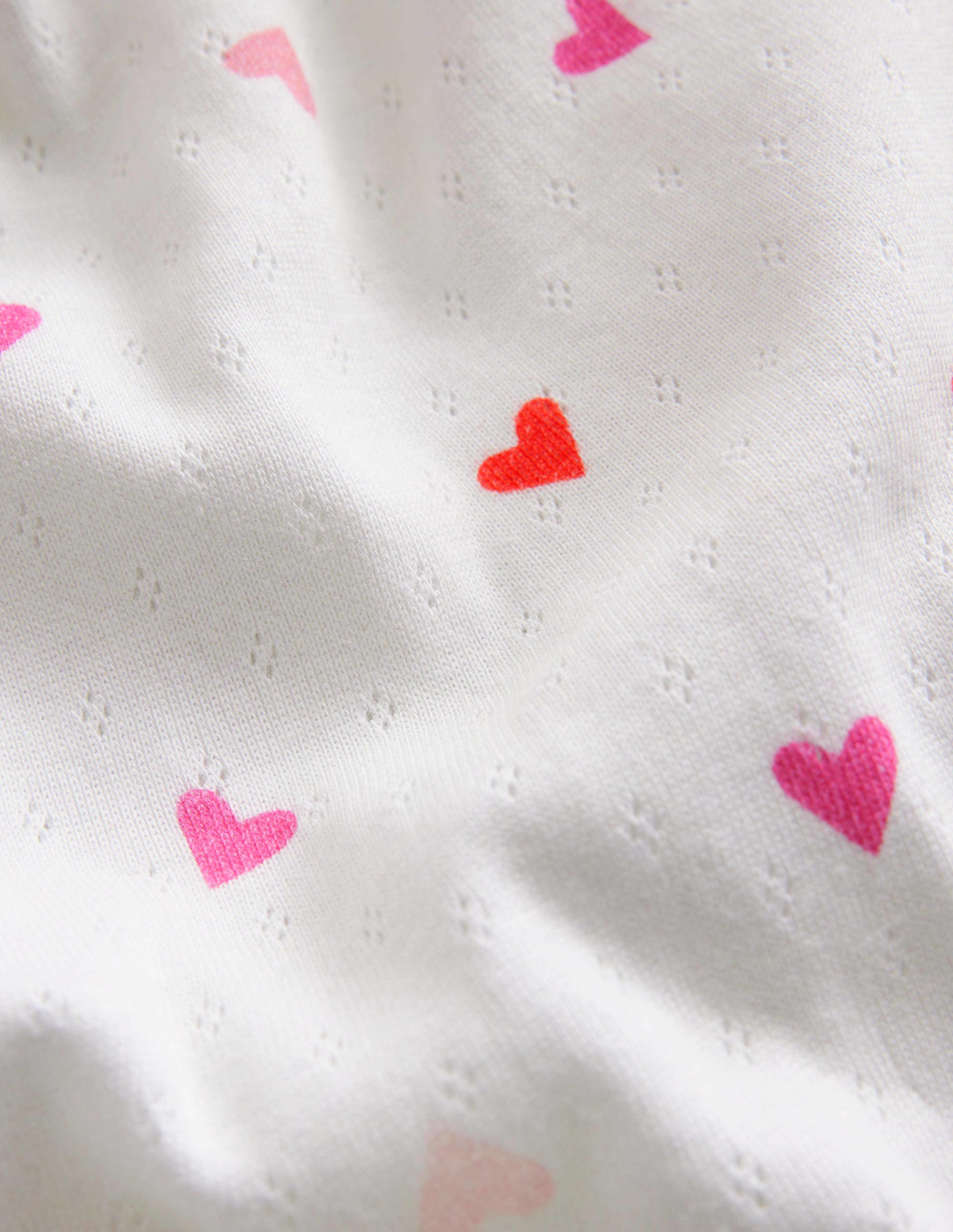 Short-sleeved Pointelle Top-Ivory Hearts - Image 3