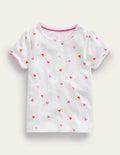 Short-sleeved Pointelle Top-Ivory Hearts