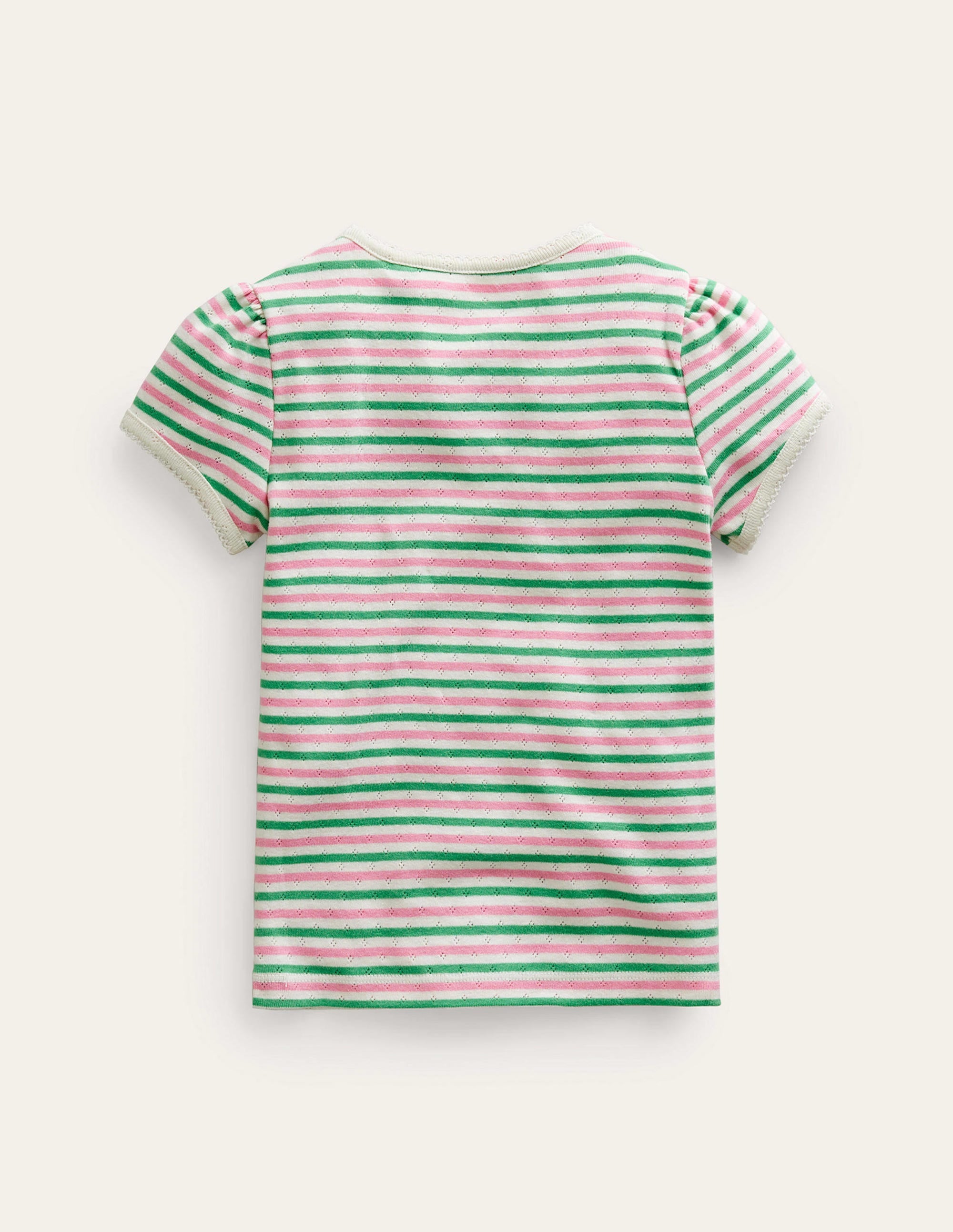 Short-sleeved Pointelle Top-Bubblegum Pink/Aloe Green - Image 2