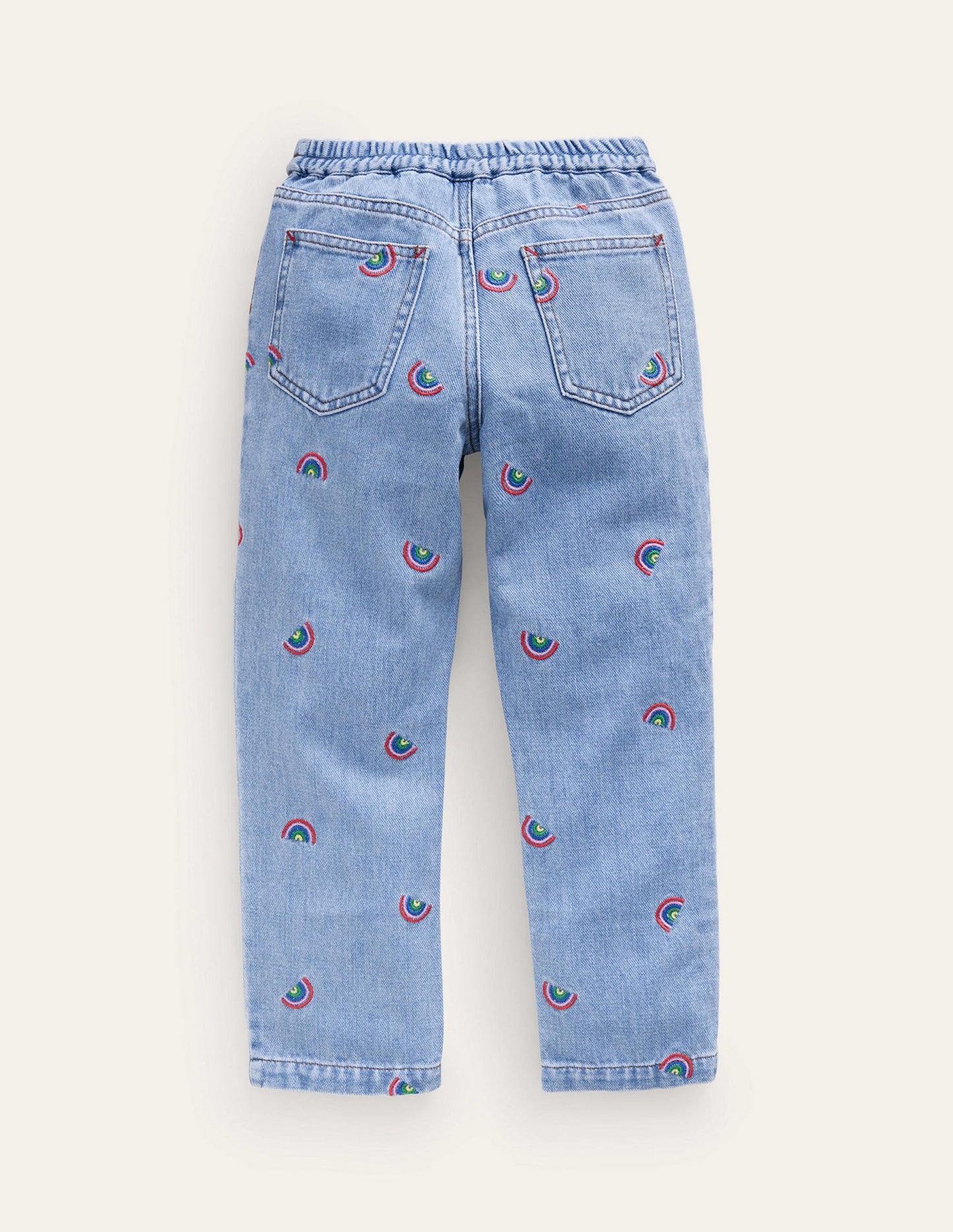 Denim Pull-on Jean-Scattered Rainbow Embroidery