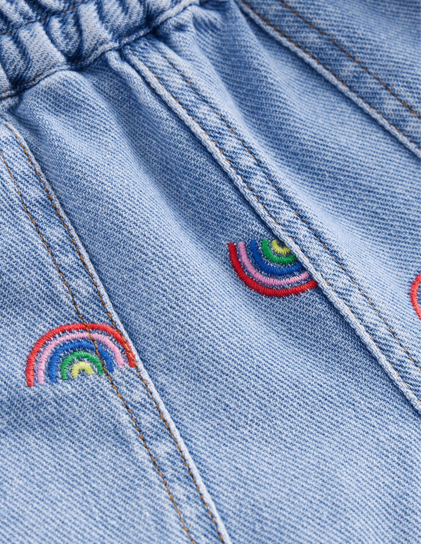 Denim Pull-on Jean-Scattered Rainbow Embroidery