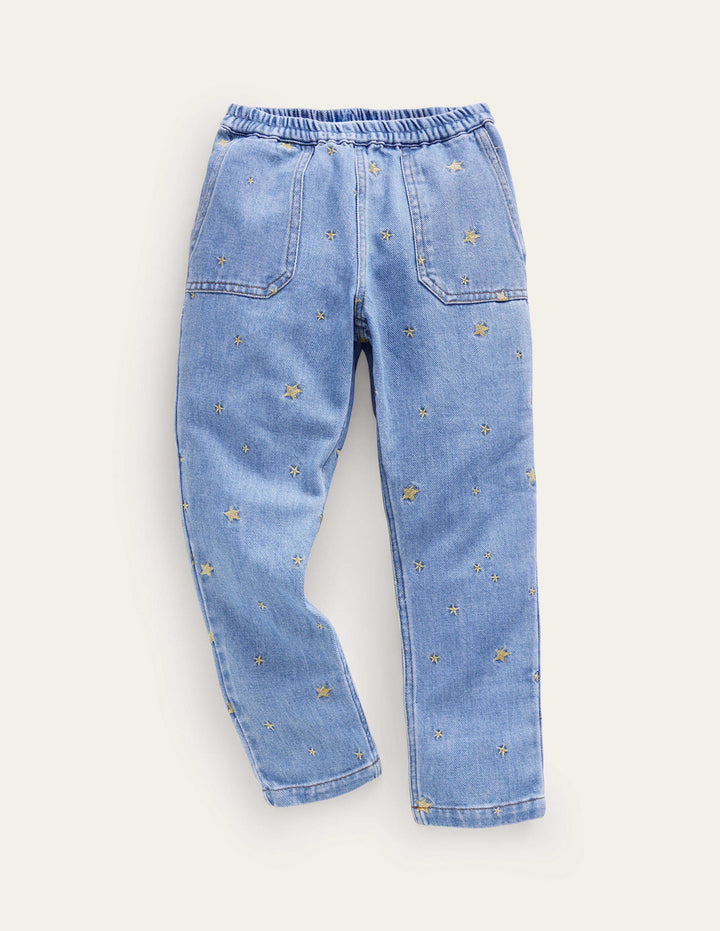 Denim Pull-on Jean-Mid Vintage Star Embroidery