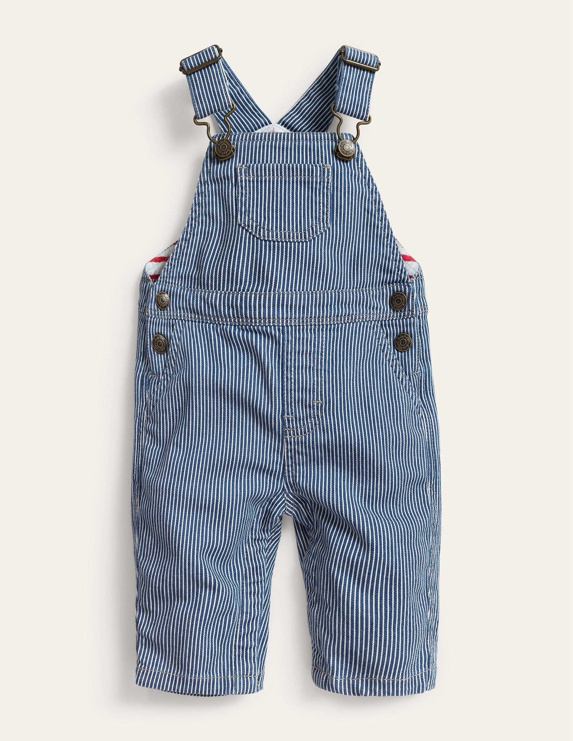 Patch Pocket Dungarees-Medium Indigo Ticking-1