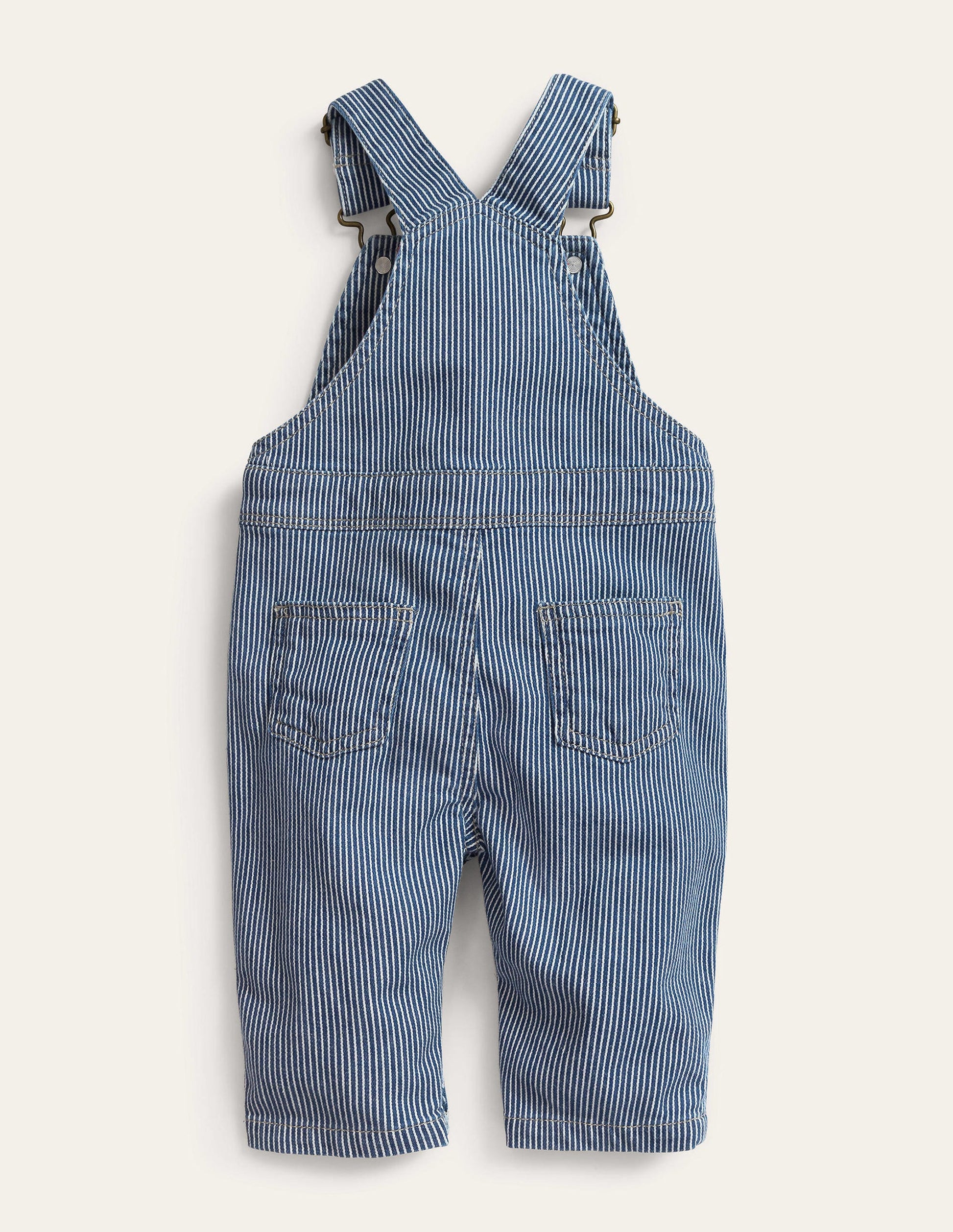 Patch Pocket Dungarees-Medium Indigo Ticking-2