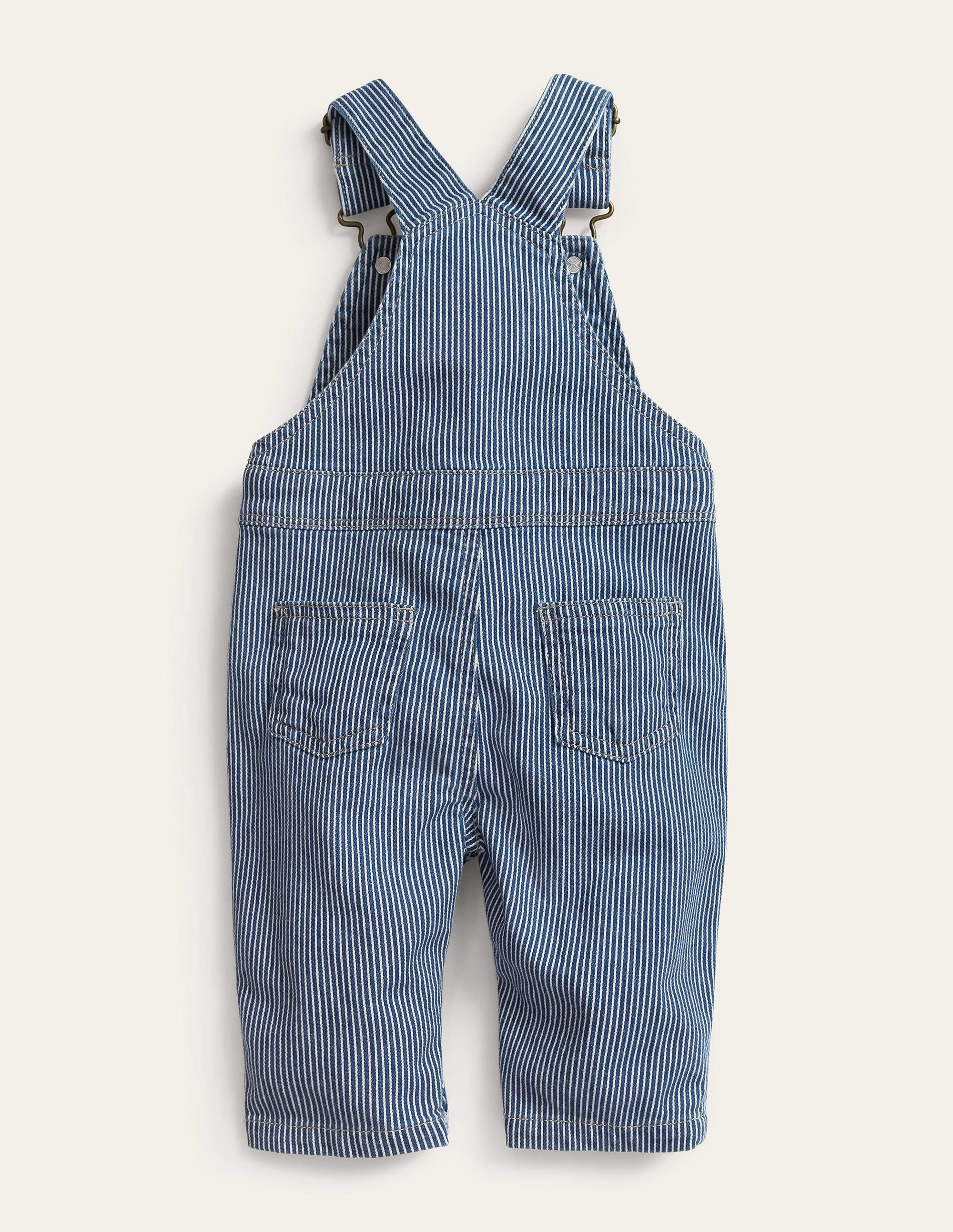 Patch Pocket Dungarees-Medium Indigo Ticking - Image 2