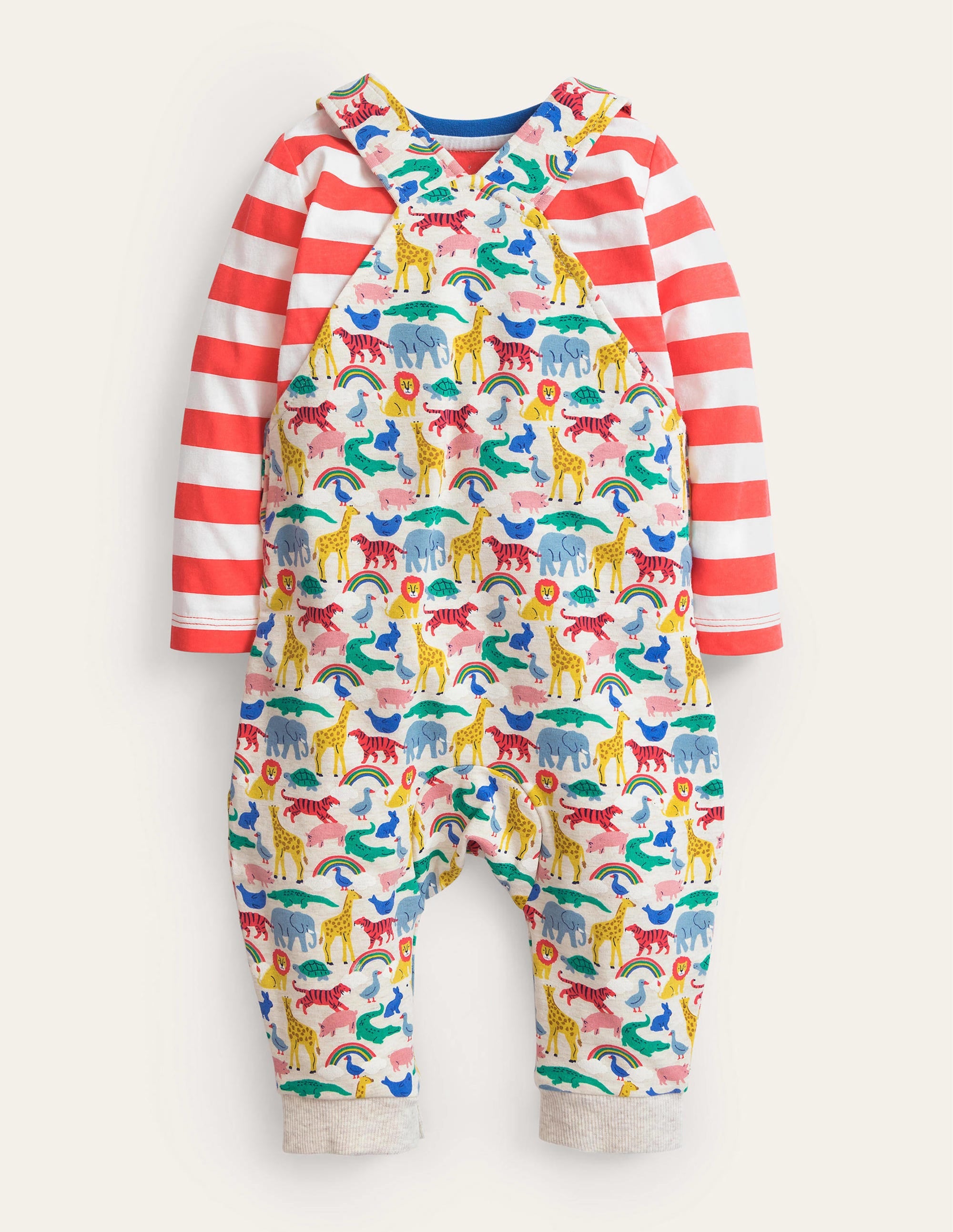 Jersey Dungaree Set-Oatmeal Marl Micro Animals - Image 2