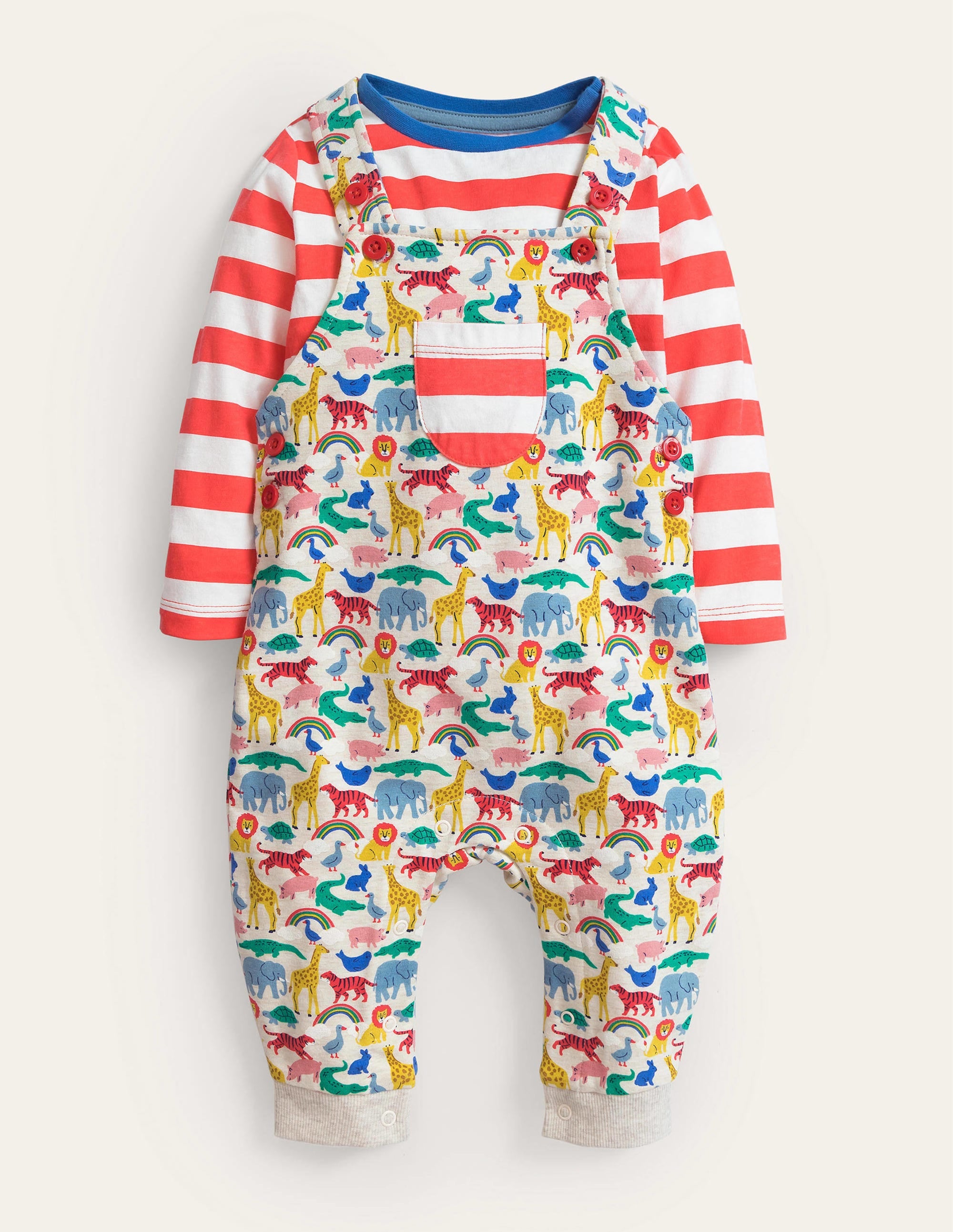 Jersey Dungaree Set-Oatmeal Marl Micro Animals - Image 1