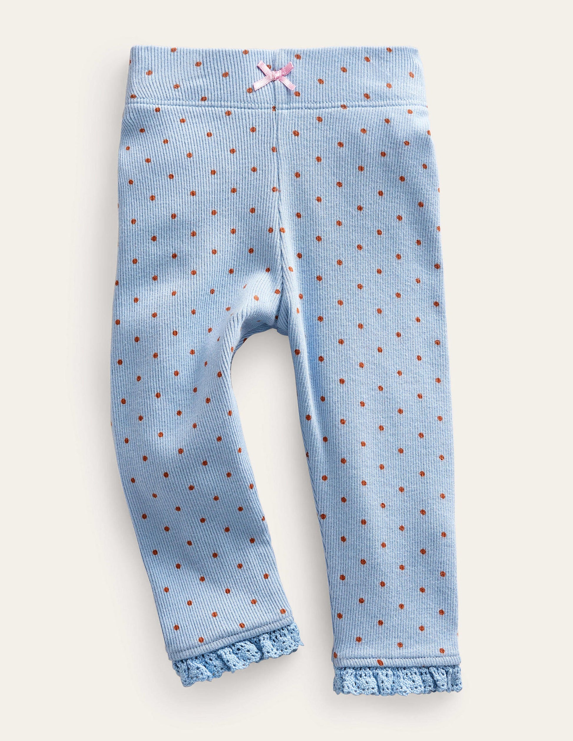 Ribbed Lace Leggings-Soft Blue Brown Spot-1