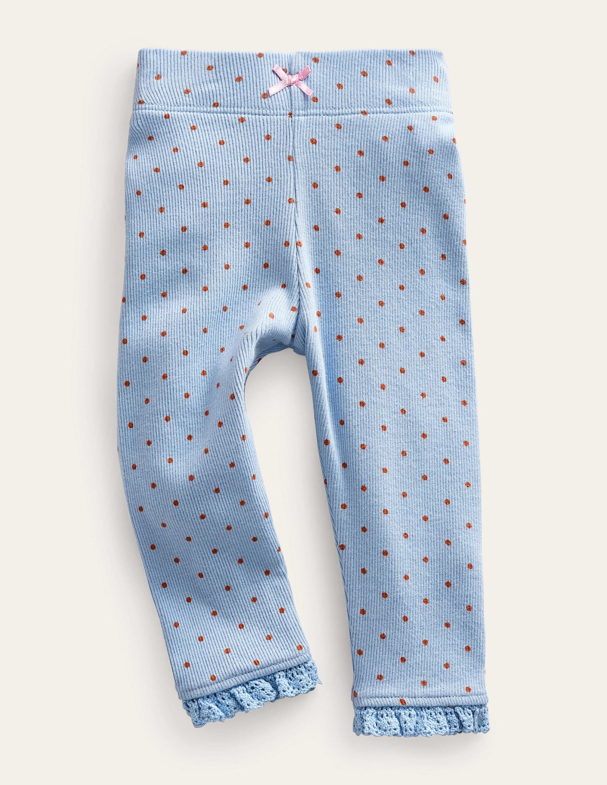 Ribbed Lace Leggings-Soft Blue Brown Spot - Image 1