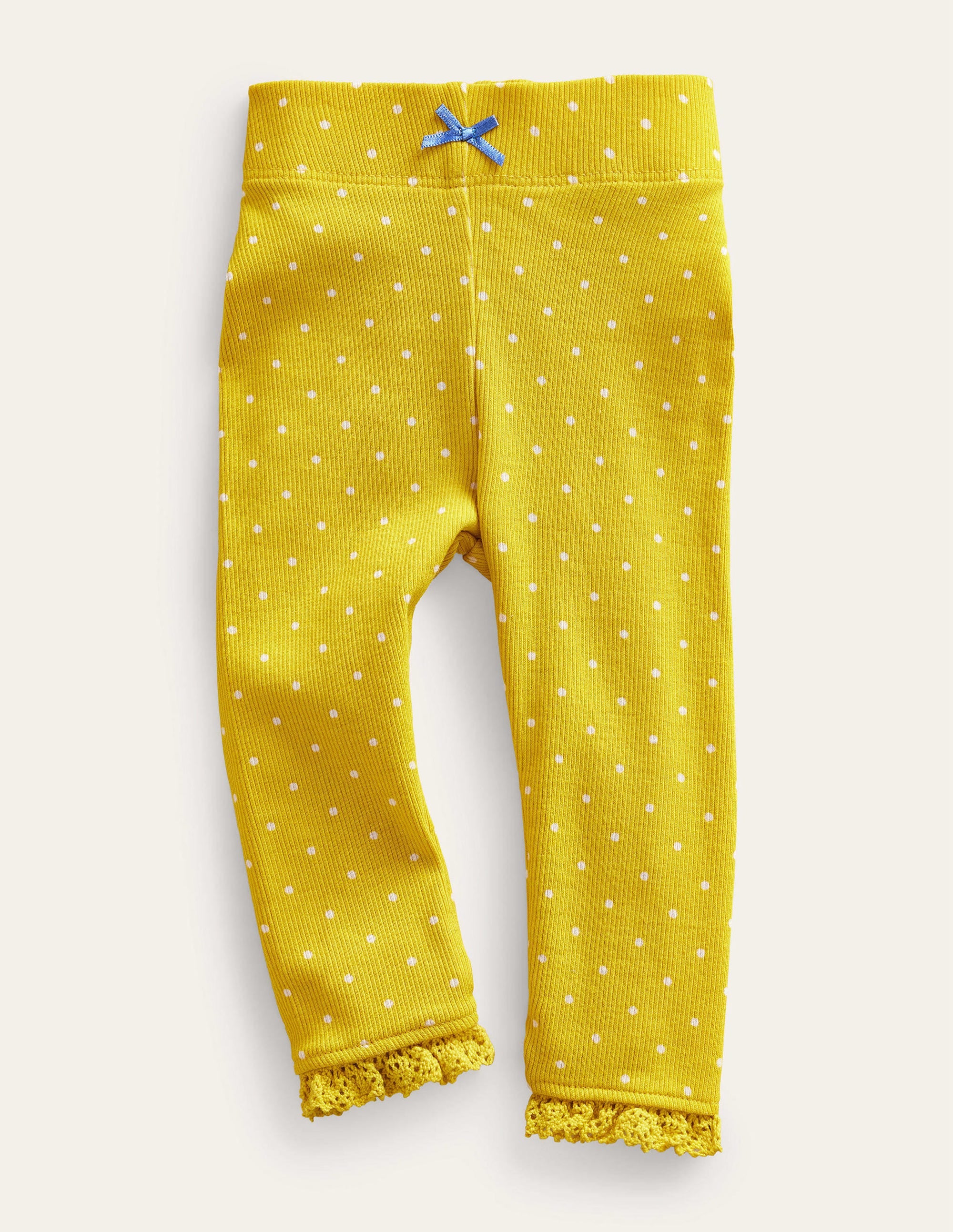 Ribbed Lace Leggings-Sweetcorn Yellow Pin Spot - Image 1