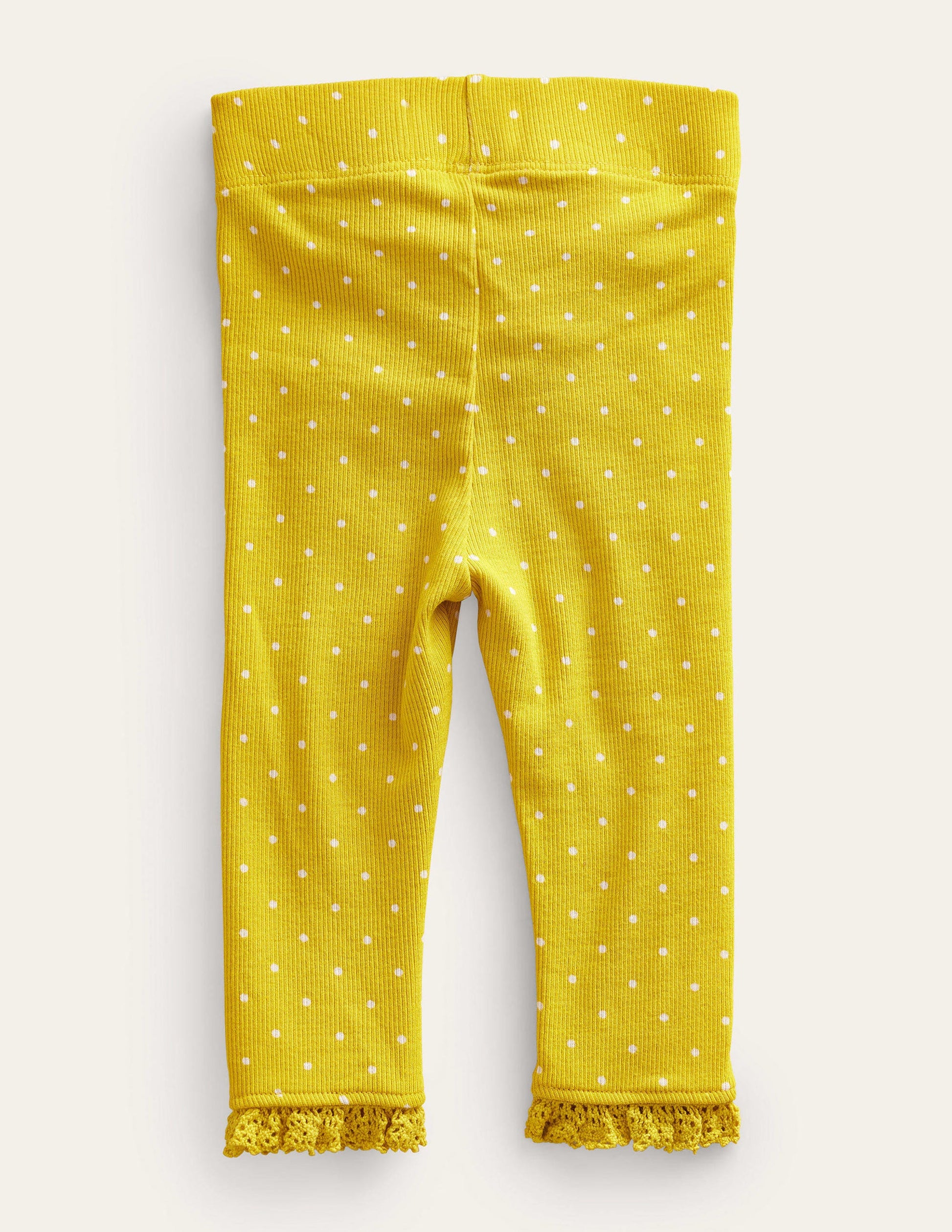 Ribbed Lace Leggings-Sweetcorn Yellow Pin Spot-2