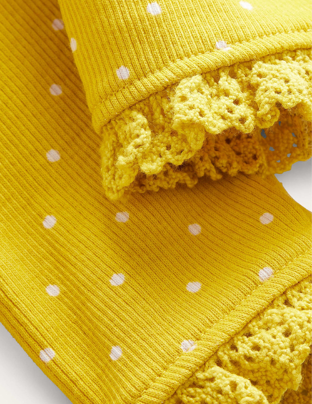 Ribbed Lace Leggings-Sweetcorn Yellow Pin Spot-3