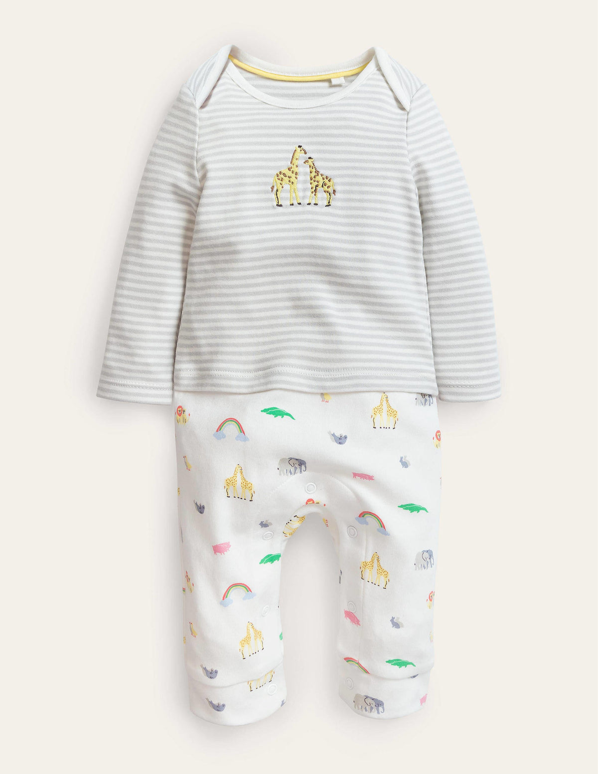 GOTS Newborn Outfit Romper-Ivory Noahs Ark-1