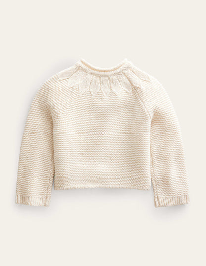 Pointelle Yoke Cardigan-Ivory-2