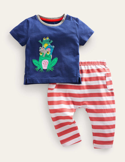 Appliqué Top and Bottom Set-Navy Frog