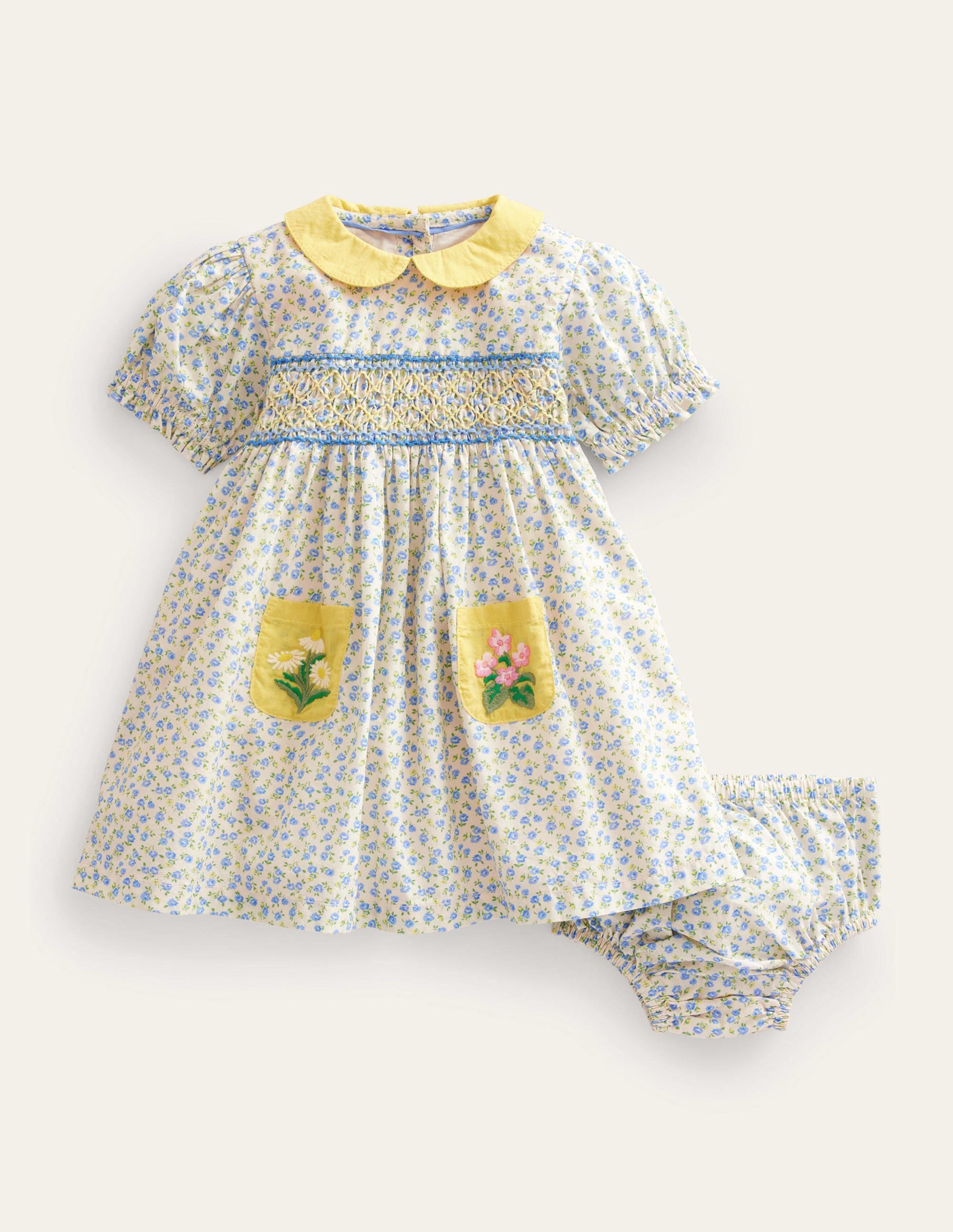 Smocked Nostalgic Dress-Vista Blue Floral - Image 1