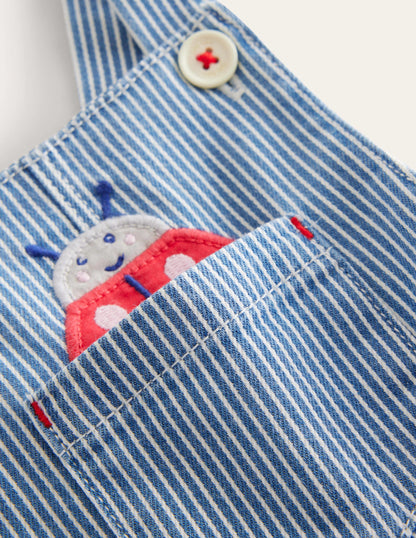 Woven Applique Dungaree-Penzance Blue/Ivory Bugs-3